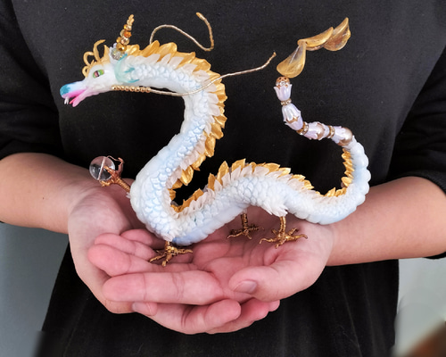 花龍　縁起物オブジェ 　龍の置物 花龍の親子 縁起物 オブジェ 龍の置物 - メルカリ