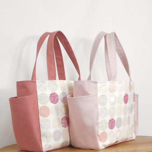 ブラック）帆布とサークルツリーのサイドポケット付きミニトート