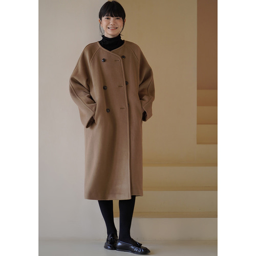 未使用級✨MARELLA ロングコート ウール100% キャメル ダブルボタン 100%ウールロングコート ウールツイード生地ロングコート 2列ボタン