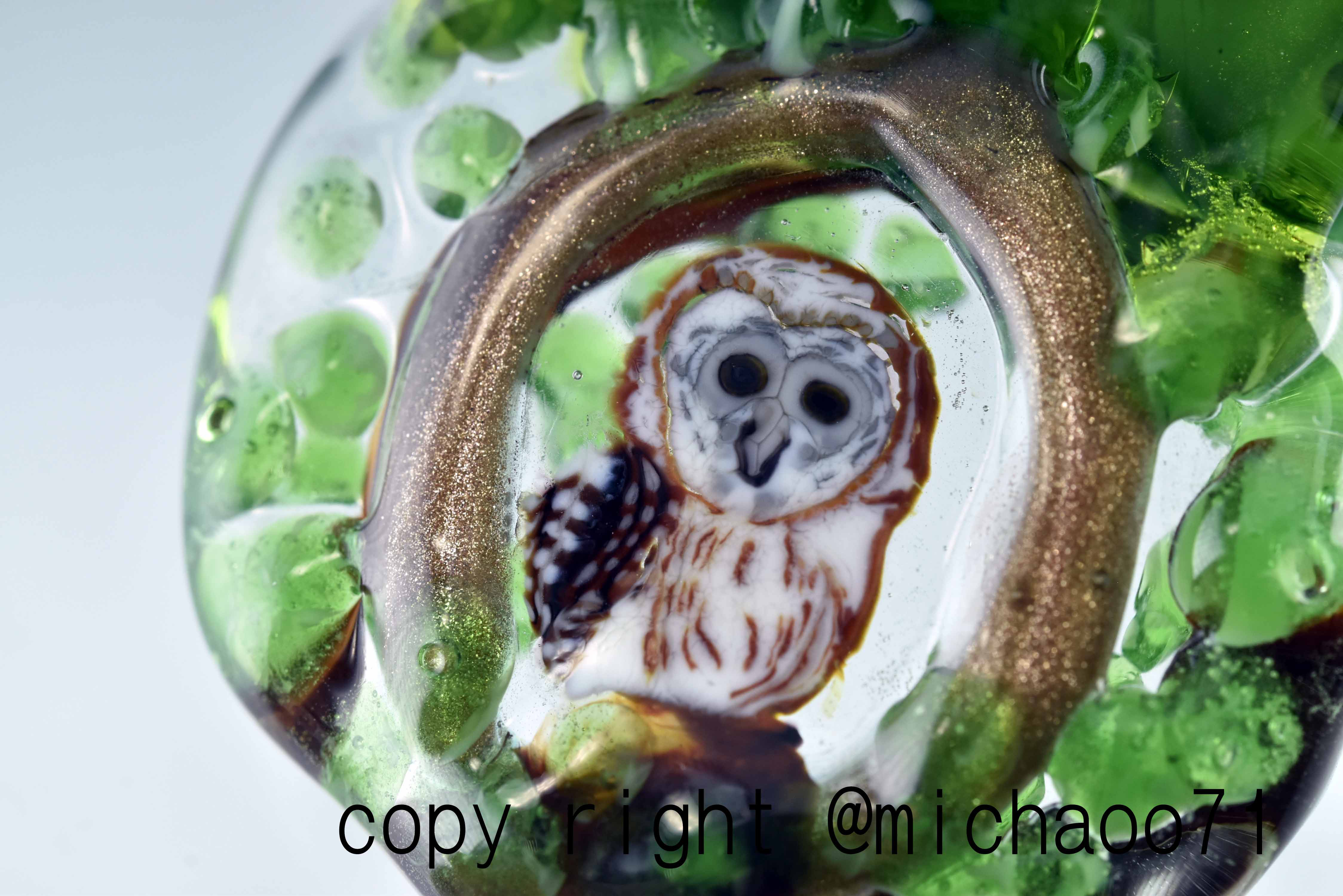 とんぼ玉  ペンダントトップ  michaoo71 (10772-489)ガラス工芸家創作 ハンドメイド 一点物