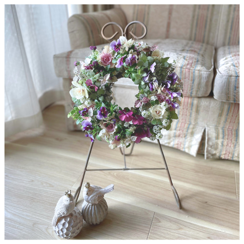 ビオラと葉牡丹の寄せ植えリース ☆*:.｡. 幸せのwreath 「 木漏れ日と