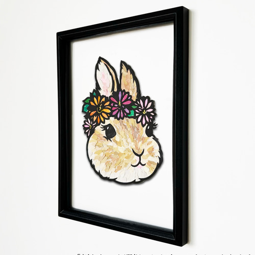 ちぎり絵×切り絵】原画アート 『ra-bit（花冠うさぎ）』 絵画 紙の