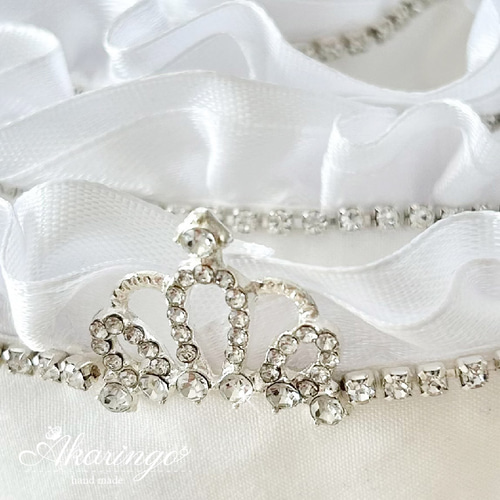 伊達衿 白フリル王冠クリアストーン 伊達襟 飾り襟 飾り衿 重ね襟 重ね