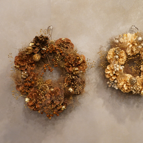 2個set 松ぼっくり&スモークツリーのミニリース リース MUM FLOWERS