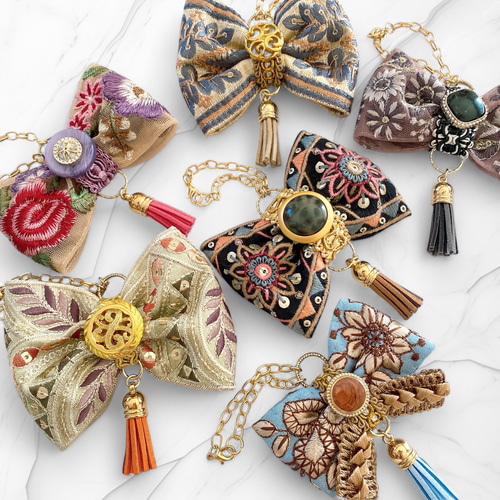 新色追加【ALL700円】インド刺繍リボンバッグチャーム キーホルダー