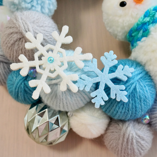 雪だるまのクリスマスリース ニットリース 毛糸玉リース リース