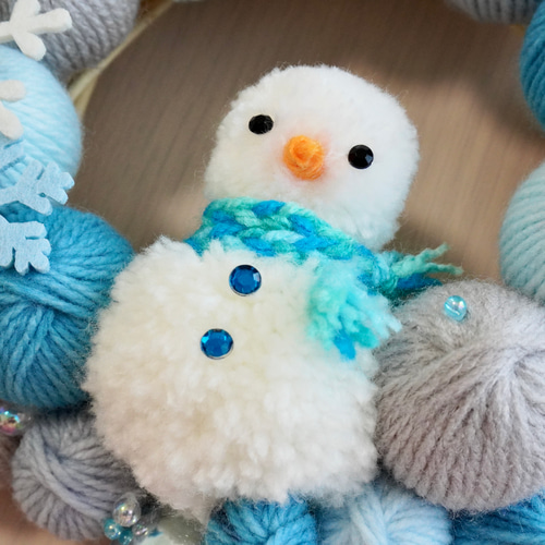 雪だるまのクリスマスリース ニットリース 毛糸玉リース リース
