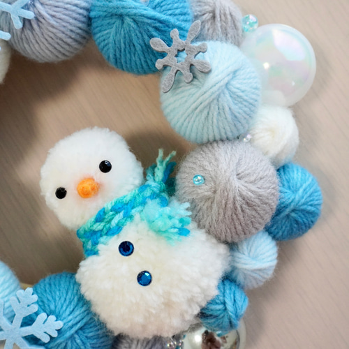 雪だるまのクリスマスリース ニットリース 毛糸玉リース リース