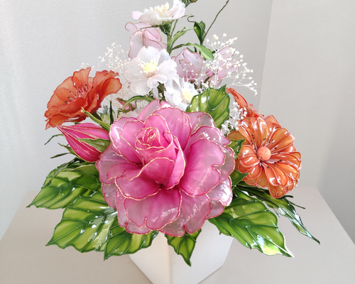 アネモネアレンジメント　　　　アメリカンフラワー　（ディップフラワー） アレンジメント♡バラ♡アネモネ♡スイートピー♡ディップアート