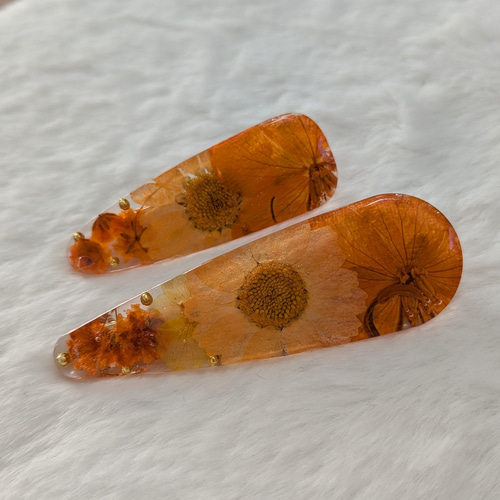 レジンヘアゴム　クリップ　3連　オレンジ　流れ星　シェル　春夏2 レジンヘアゴム クリップ 3連 オレンジ 流れ星 シェル 春夏2 レジン