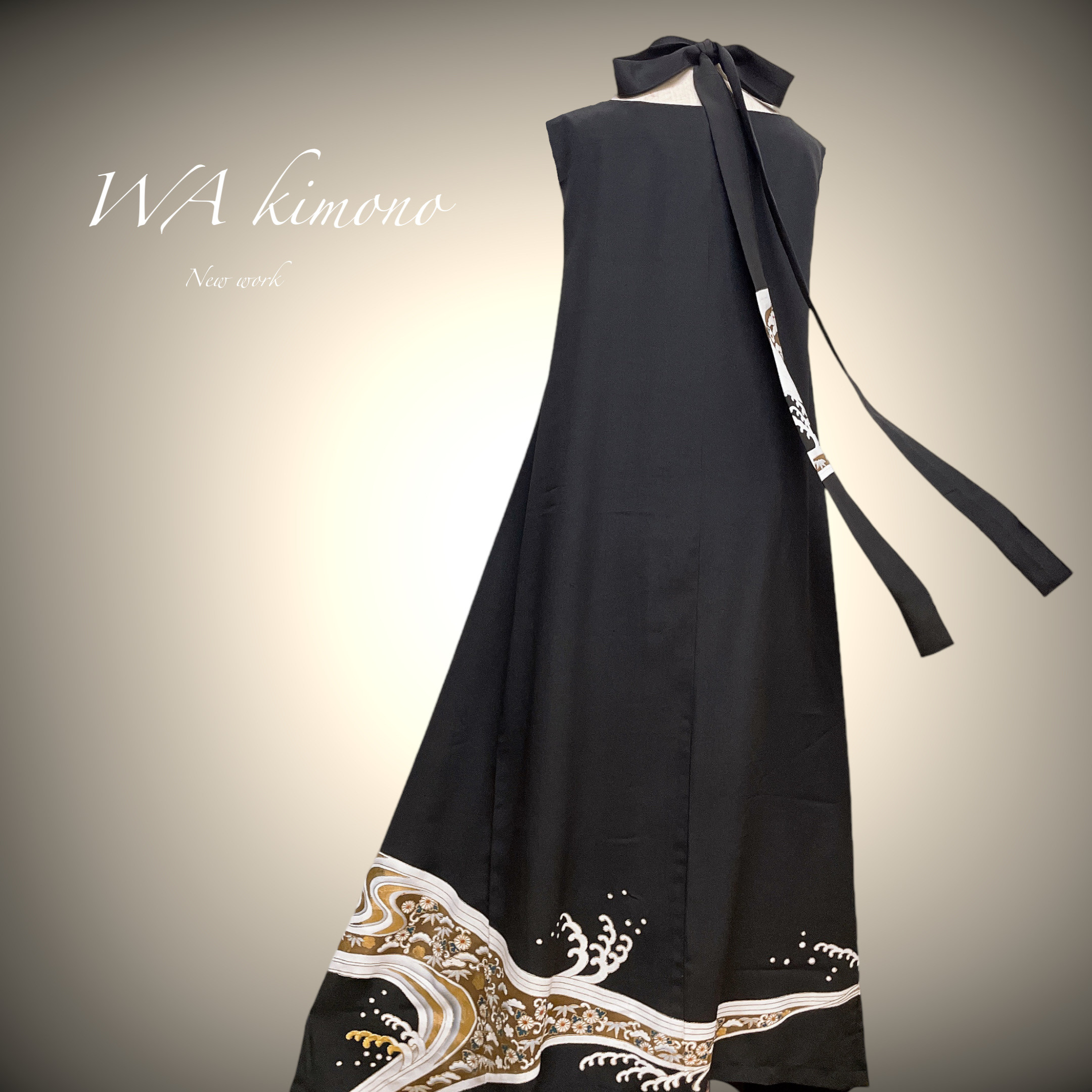 LL 着物リメイク 正絹 黒留袖 シンプルゆったりワンピース着丈104 LL 黒留袖 着物リメイク 正絹 シンプルゆったりワンピース着丈104