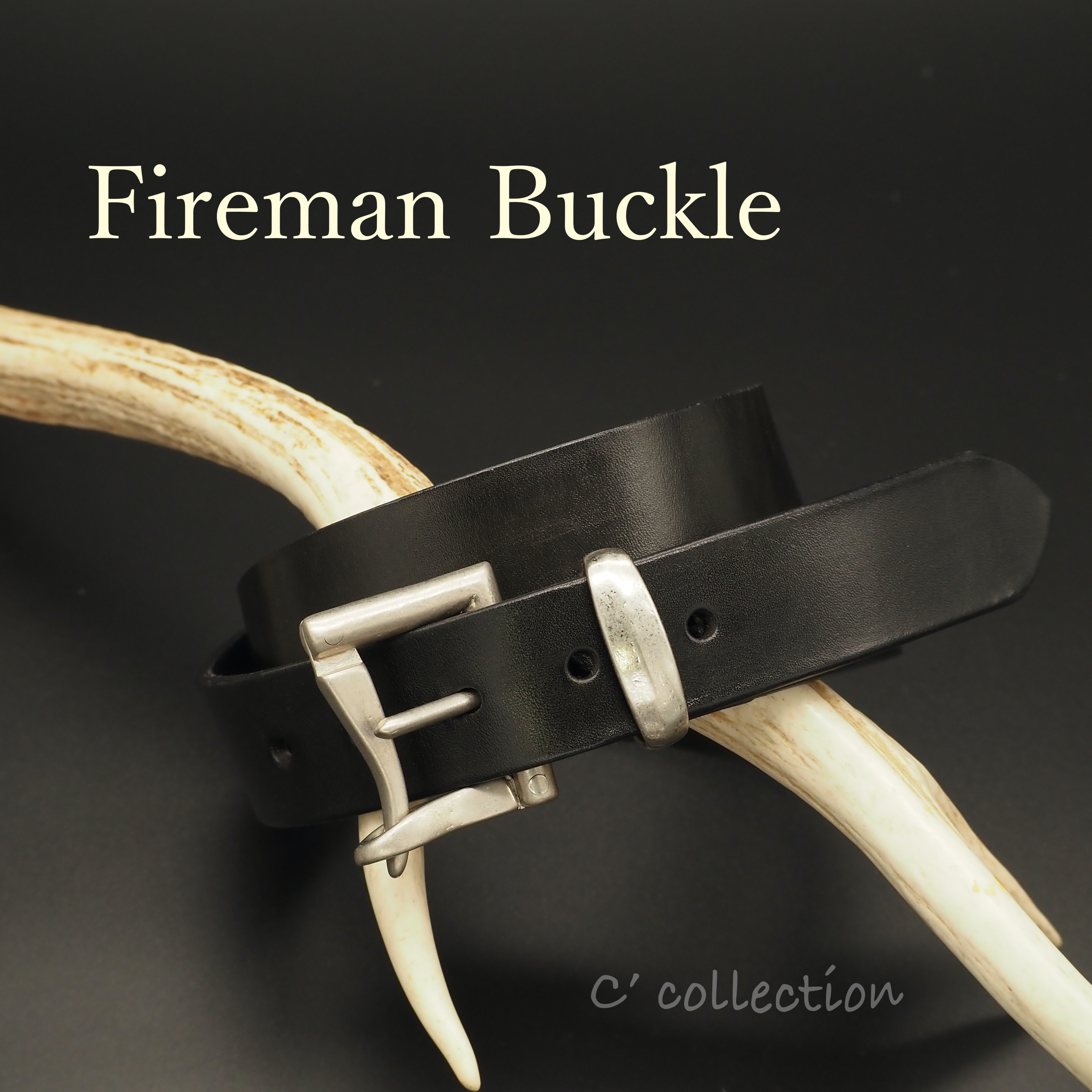 Belt-28 クイックリバース　レザーベルト 巾35mm ブラックxシルバー ファイヤーマンバックル レザーベルト