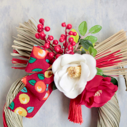 紅白つばき造花のねじりしめ縄飾り しめ縄・しめ飾り ミセルデコ 通販