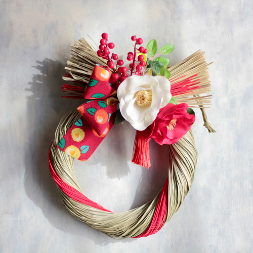 紅白つばき造花のねじりしめ縄飾り しめ縄・しめ飾り ミセルデコ 通販