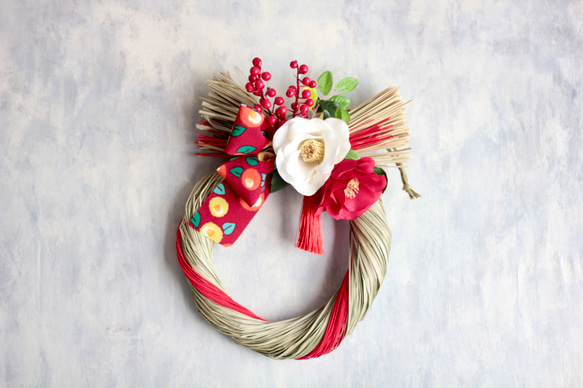 紅白つばき造花のねじりしめ縄飾り しめ縄・しめ飾り ミセルデコ 通販