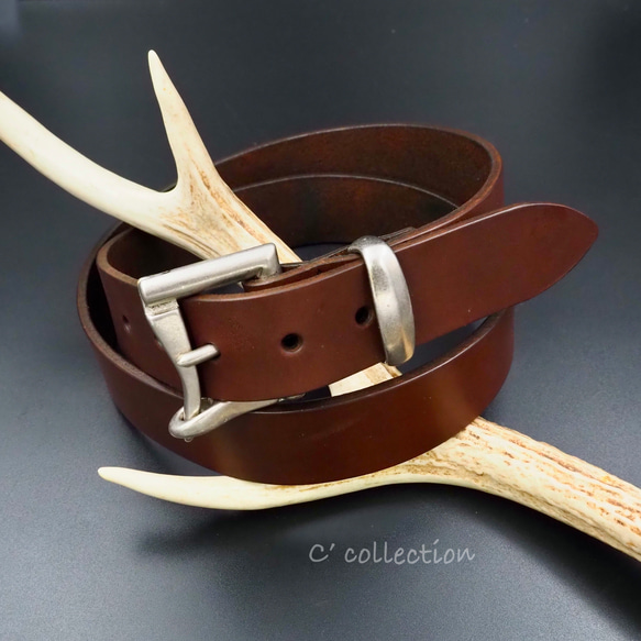 ハンドメイド　ベルト Belt-30 クイックリバース レザーベルト 巾35mm ブラウンxシルバー