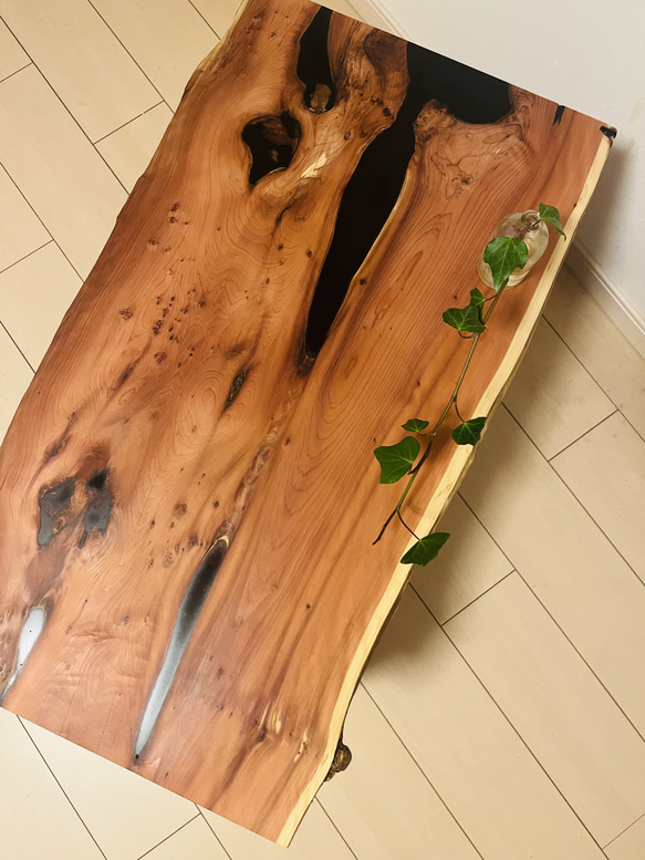 ローテーブル レジンテーブル サイドテーブル 銘木 イチイ アイアン  