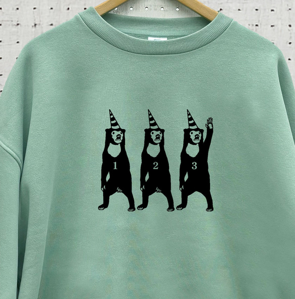 送料無料 マレー熊 裏起毛 スウェット ﾋﾞｯｸﾞｼﾙｴｯﾄ スモーキーグリーン