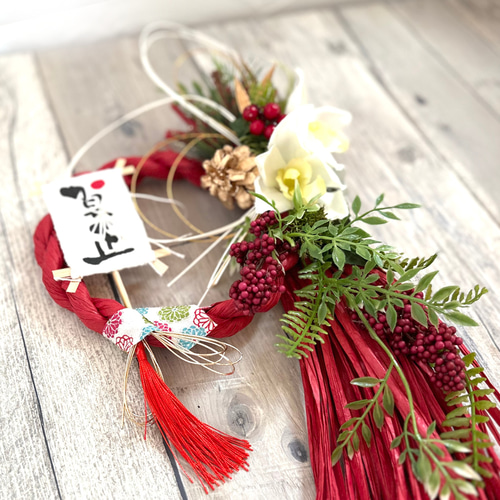 しめ縄 飾り リース 土台 正月 造花 飾り方 手作り 玄関 花 インテリア