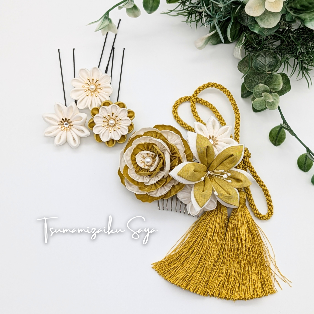つまみ細工 髪飾り 成人式用髪飾り 前撮り タッセル ブロンド  卒業式 gld-1 8,740円