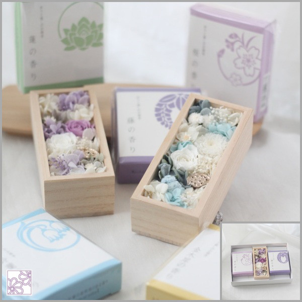 桐箱入り仏花とお線香のセット”いろは”