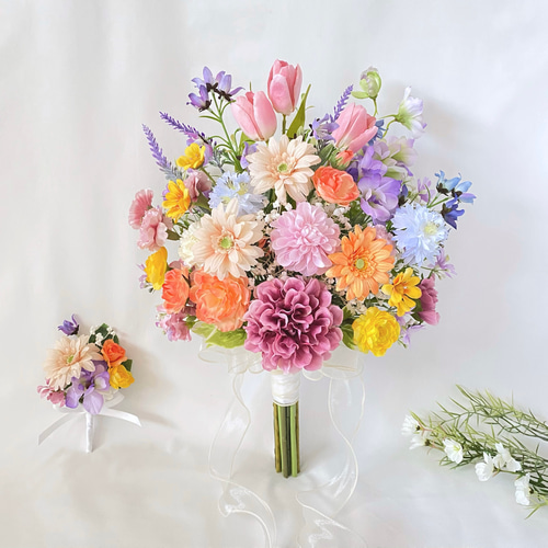 オーダーメイド】ダリアとガーベラのカラフルガーデン風 クラッチ