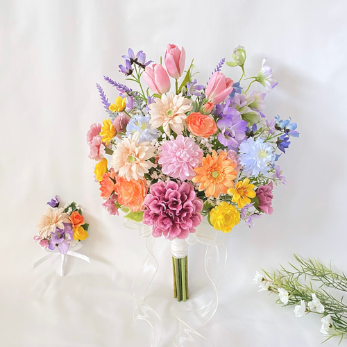 オーダーメイド】ダリアとガーベラのカラフルガーデン風 クラッチ