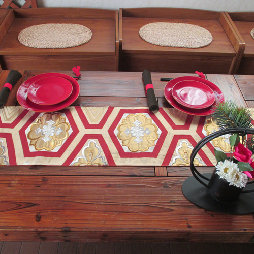 r94 飾り軸付 140x30.5cm 帯 テーブルランナー テーブルセンター