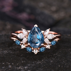 12月の誕生石 天然ロンドンブルートパーズ リングセット ユニークな