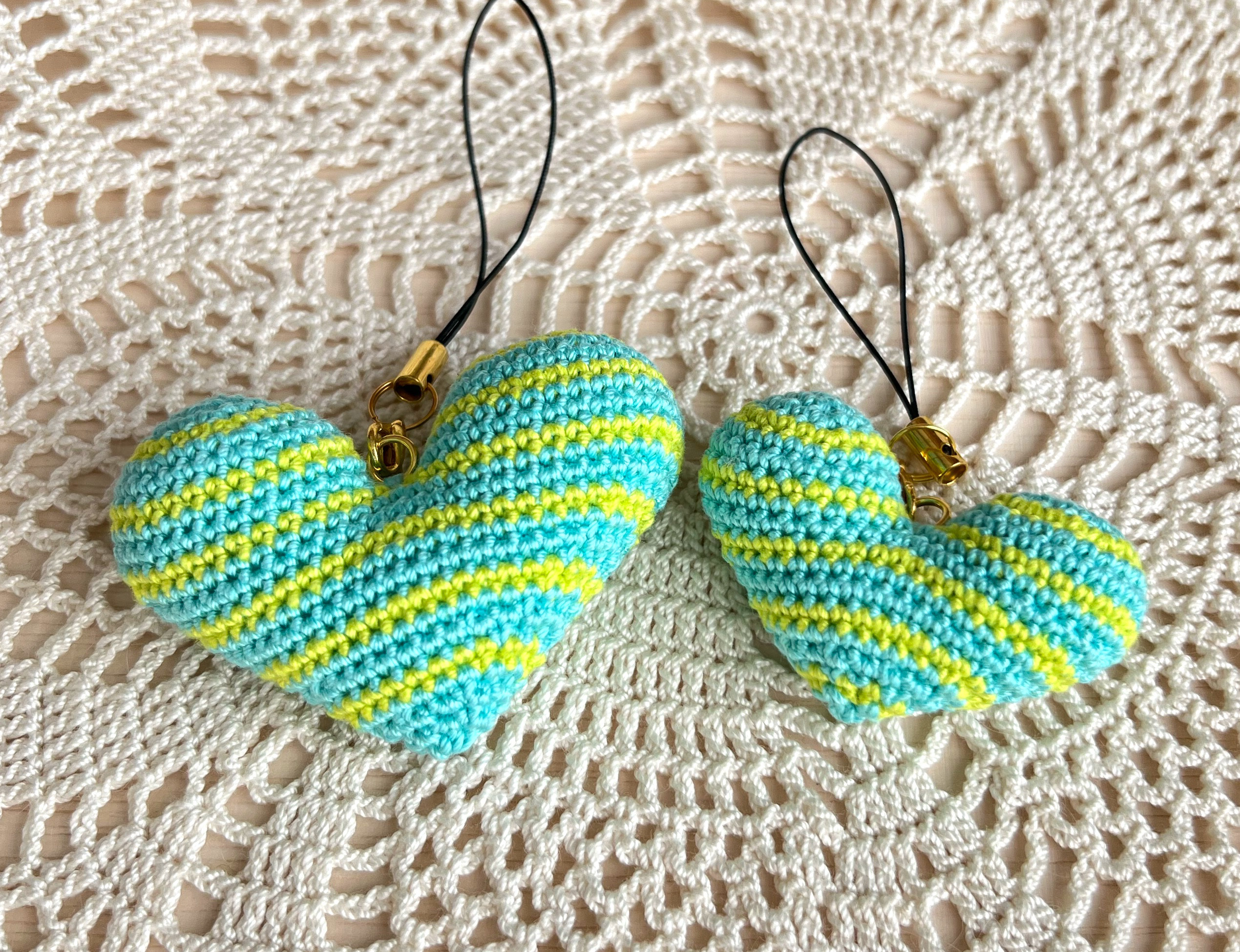 送料無料》あみぐるみハート 大小セットのバッグチャーム ♡turquoise