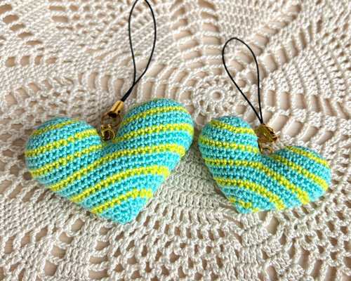 送料無料》あみぐるみハート 大小セットのバッグチャーム ♡turquoise