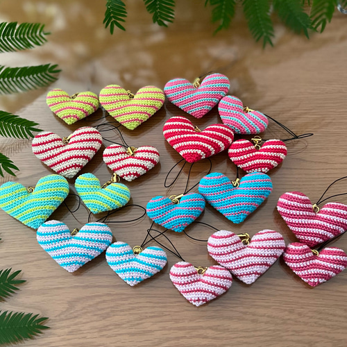 送料無料》あみぐるみハート 大小セットのバッグチャーム ♡turquoise