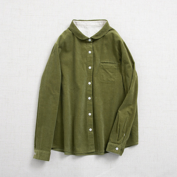 【SALE】初秋から秋冬まで  コーデュロイ生地の長袖ブラウス  コットン100% 8枚目の画像