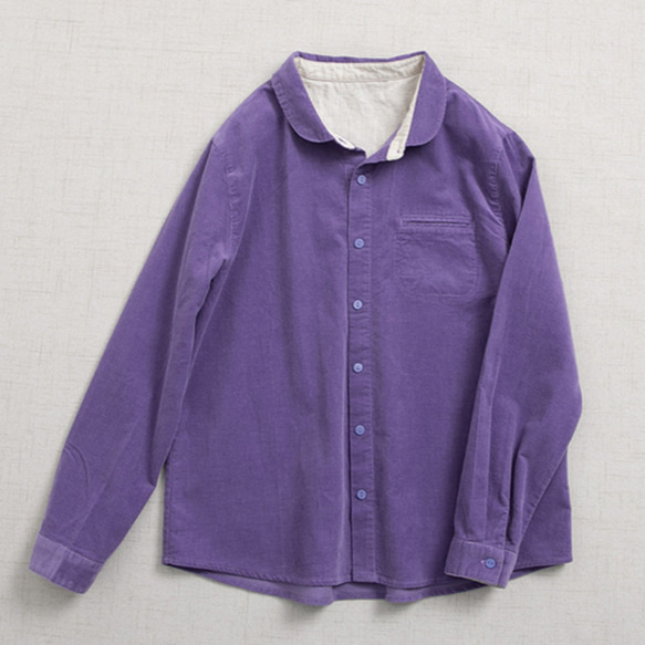 【SALE】初秋から秋冬まで  コーデュロイ生地の長袖ブラウス  コットン100% 1枚目の画像