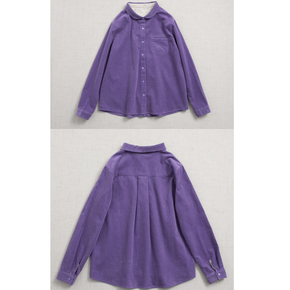 【SALE】初秋から秋冬まで  コーデュロイ生地の長袖ブラウス  コットン100% 4枚目の画像