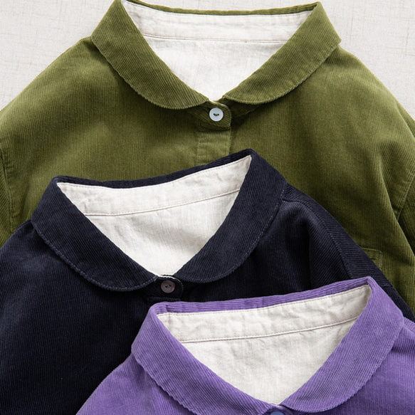 【SALE】初秋から秋冬まで  コーデュロイ生地の長袖ブラウス  コットン100% 10枚目の画像