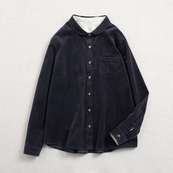 【SALE】初秋から秋冬まで  コーデュロイ生地の長袖ブラウス  コットン100% 5枚目の画像