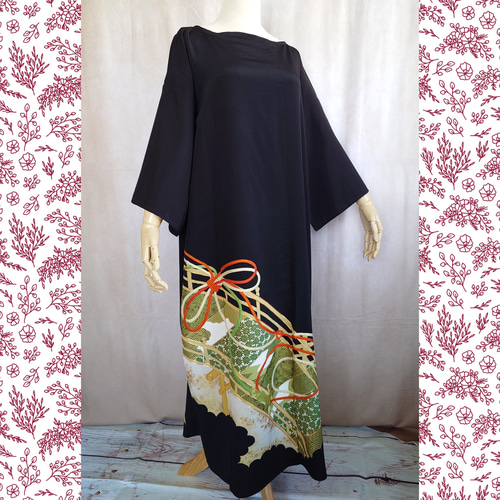 d50 大きいサイズ 着物ドレス＆サッシュベルト 着物リメイク マキシ丈