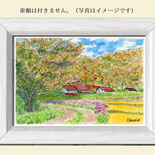 水彩画「秋の里山」 水彩画原画 里山の秋4 - ショップ 松下勝明 ポスター・絵 - Pinkoi
