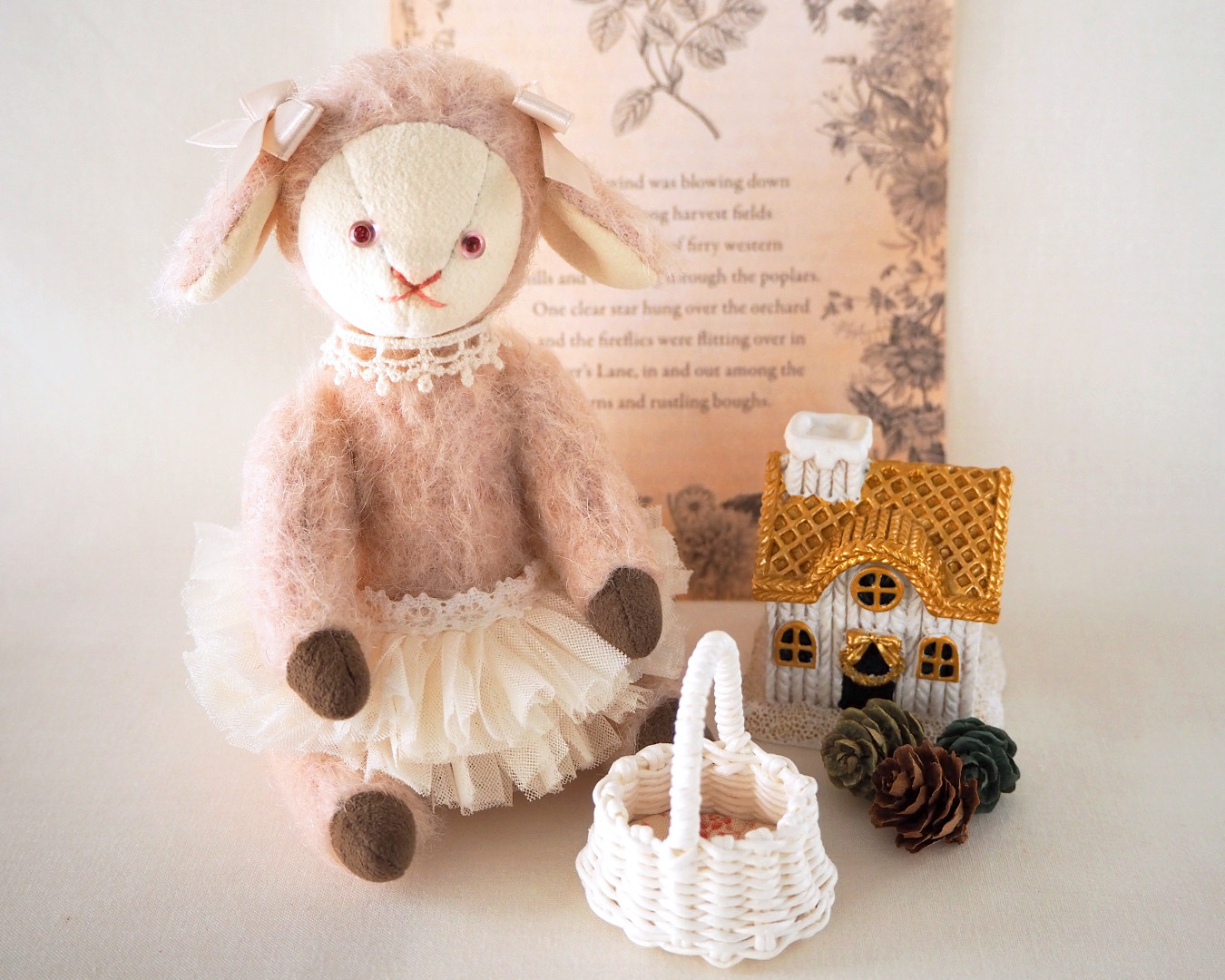 バレリーナを夢見る仔ヒツジ（かごセット）／テディベア