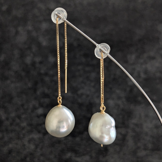 白蝶真珠バロックチェーンピアス / K18 South Sea Baroque Pearl Chain Earrings