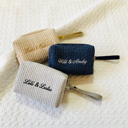 専用ページ【名入れ刺繍可】刺繍ヌビのコップ袋　レッスンバッグ　ティッシュケース レッスンバッグ キルティング 男の子 女の子 軽い 洗える