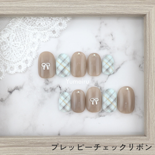 プレッピーチェックリボン◇ネイルチップ ネイルチップ（つけ爪