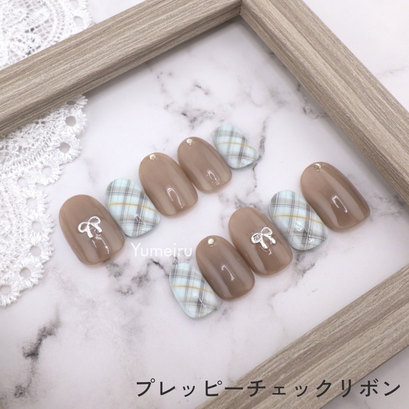 チェックリボン ネイルチップ プレッピーチェックリボン◇ネイルチップ ネイルチップ（つけ爪