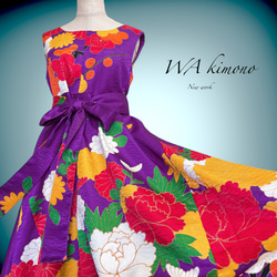 ウエスト 65〜95cm 紫 献上柄 サッシュベルト 高級帯 シルバー 帯  