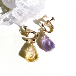 再販♡天然石ラフロック水晶の一粒ピアス/イヤリング ピアス（フック
