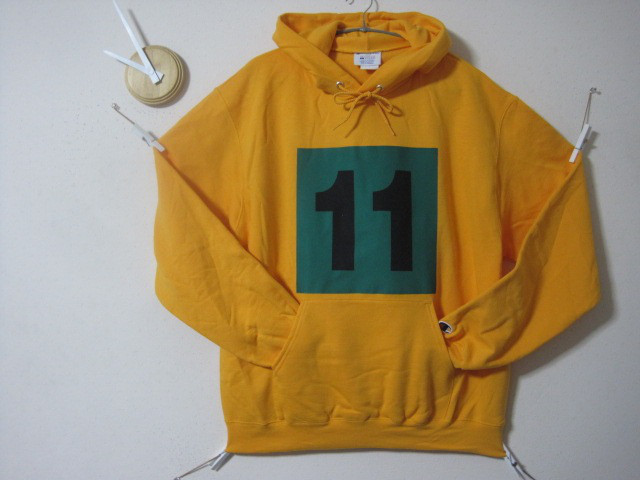 １点　リアルゼッケン【11】チャンピオンパーカー　グリーンーXブラック　　起毛／ヴィンテージ／ジャージ／マスタード