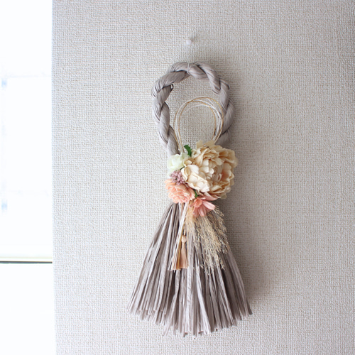 グレーしめ縄タッセル型2025 しめ縄リース 年越し お正月飾り