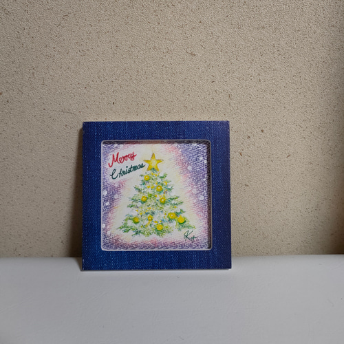 雪とクリスマスツリー:原画（油性色鉛筆画） 絵画 ハンドメイド