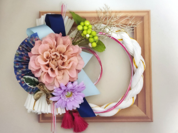 ハンドメイド　リース　しめ縄お正月飾り No.67 カラーしめ縄リース2024 ハンドメイドお正月飾り 玄関ドア